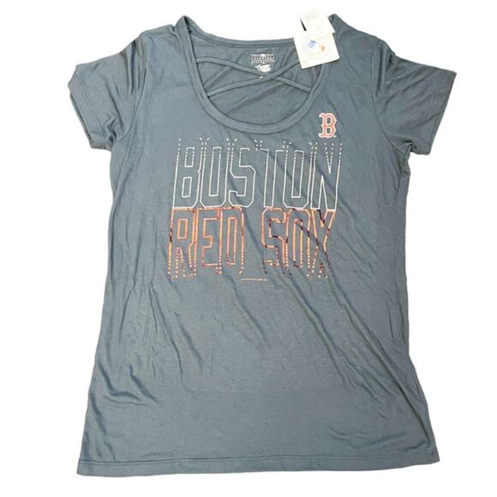 Atlanta Braves MLB Campus Lifestyle Womens‎ Navy Blue Tee Shirt Sz L Criss Cross